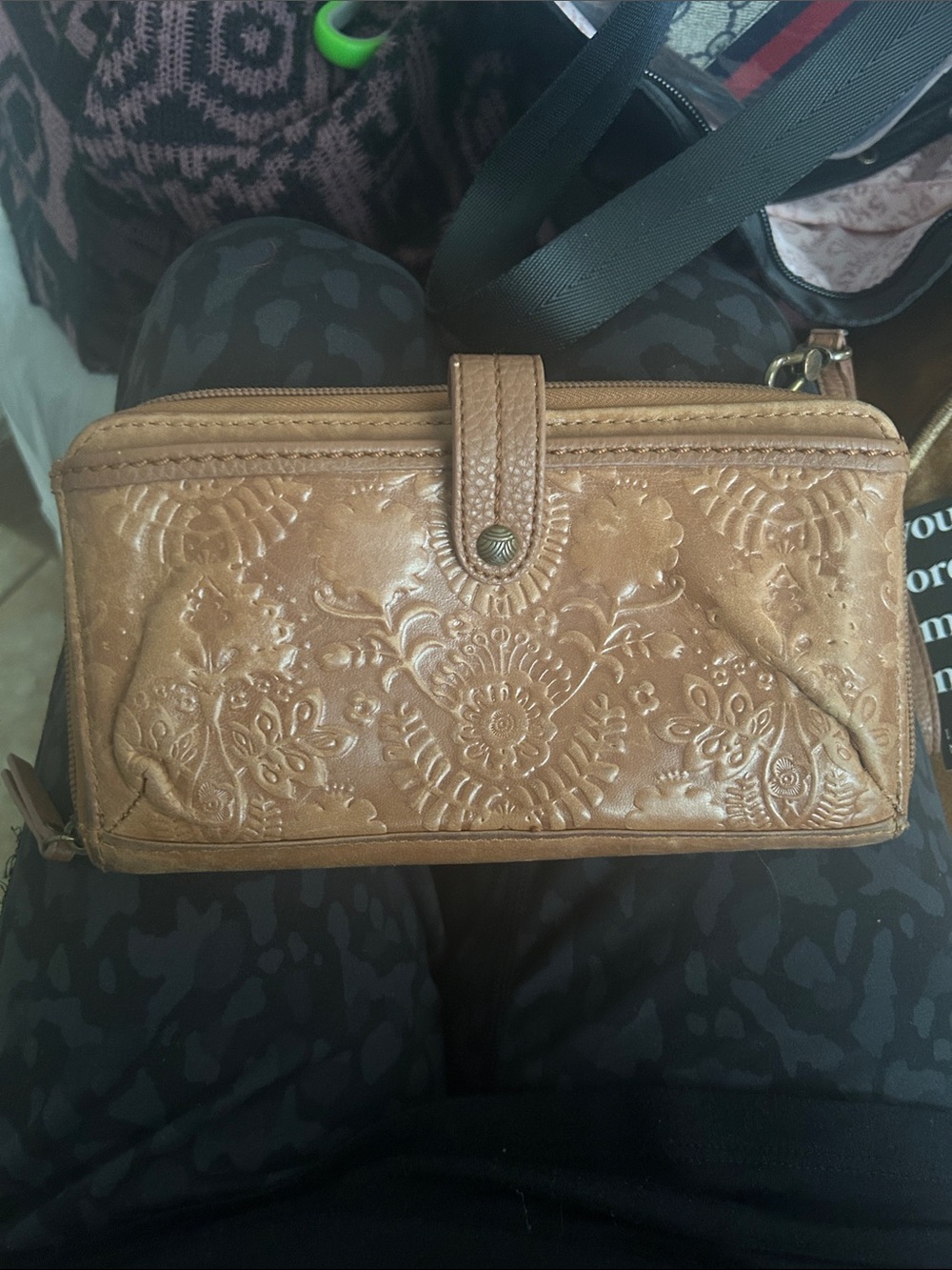 The Sak Embossed Tan Leather Clutch Wallet